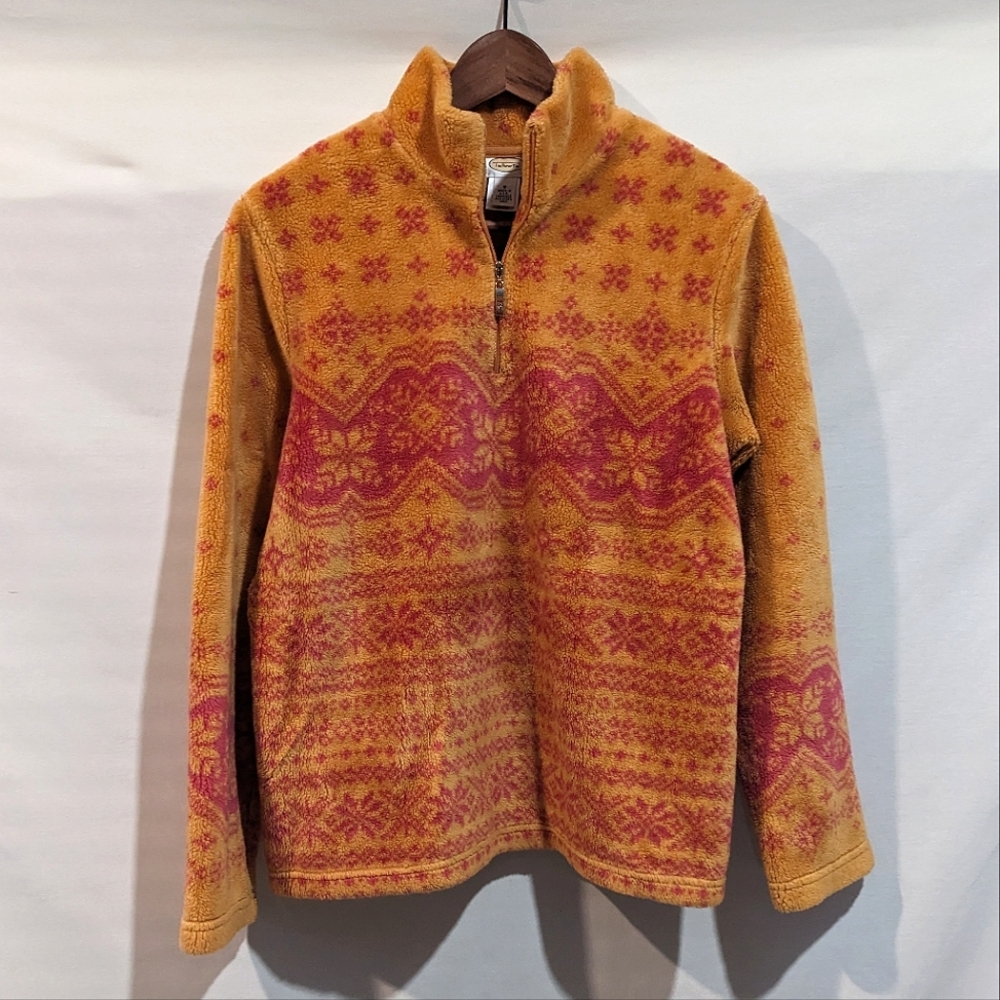Vintage Talbots Pink and Orange Printed Fuzzy Quarter Zip Sweater Size Small